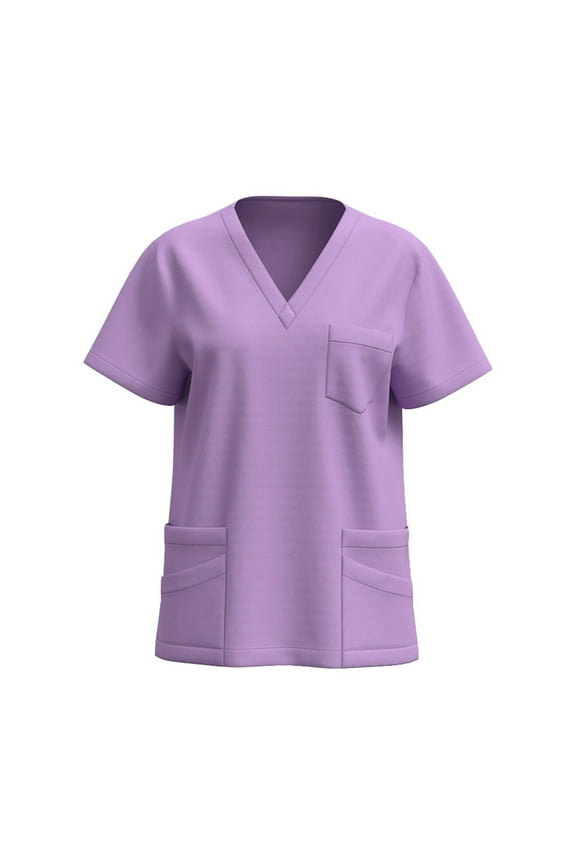 Blouses for Women Short Sleeve New V-neck Solid Color Short Sleeved T-shirt Nurse's Uniform Top and Worker's Uniform Tops for Women Trendy Purple S
