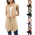 thumbnail image 1 of Blouses for Women Sleeveless Draped Open Front Cardigan Vest Asymmetric Hem Khaki Casual Summer Tops L, 1 of 8