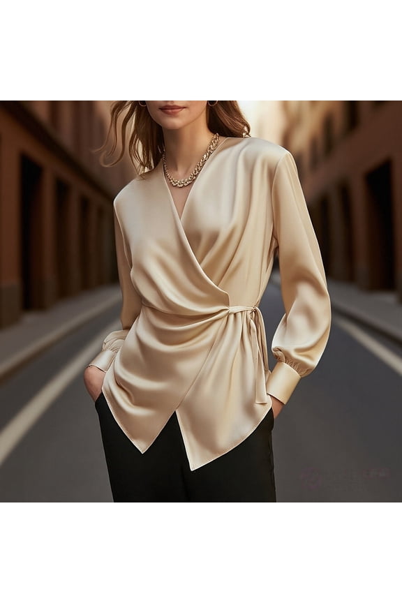 Blouses for Women Soft Satin Silk Button Down Long Sleeve Dressy Casual Work Shirts Tops