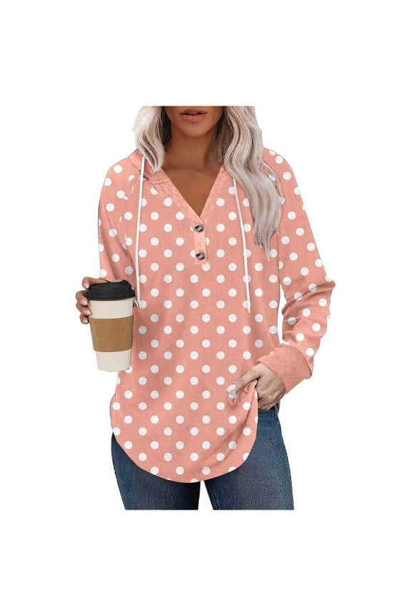 Blouses for Women Summer V-Neck Long Sleeve Lightweight Tops & Blouses Casual Loose Fit Polka Dots Tunic Tops Blouses for Women Dressy Casual