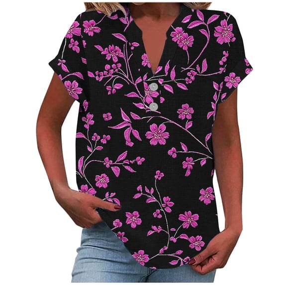 Blouses for Women Trendy Casual Loose Printing Short Sleeve Blouse Funny V-Neck T-Shirt Pullover Tops