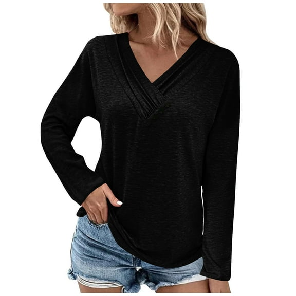 Blouses for Women Women's Fashion Solid Loose T-Shirt Long Sleeves Blouse V-Neck Casual Tops Blouses for Women Fashion