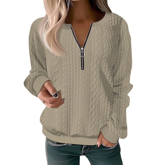 Blouses for Women Women's Fashion Casual Zipper V-Neck Loose Long Sleeve Solid Color Sweatshirt