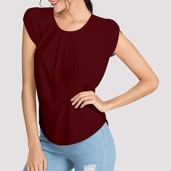 Blouses for Women Women's Fashion Printed Short-sleeved Button Round Neck Casual Tops