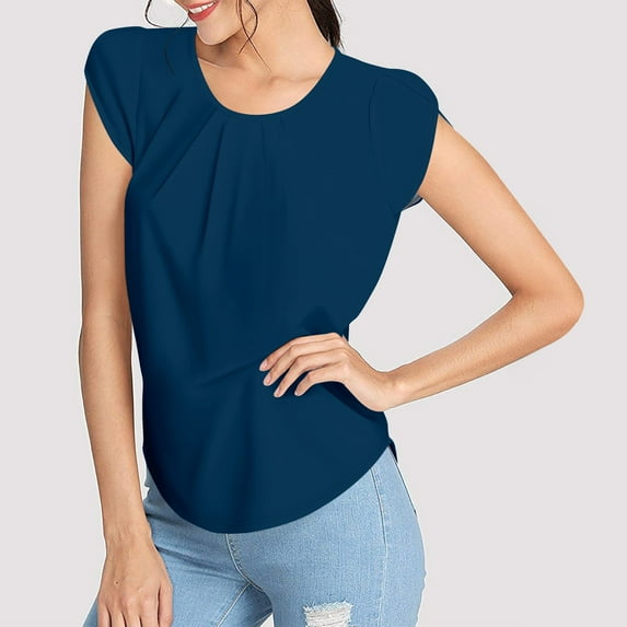 Blouses for Women Women's Fashion Printed Short-sleeved Button Round Neck Casual Tops