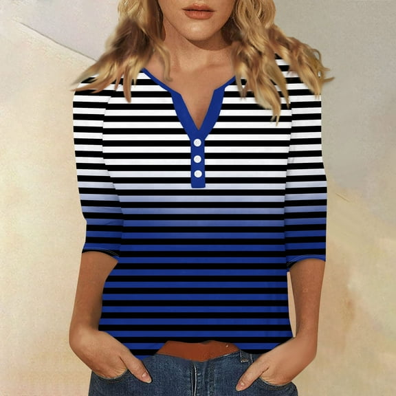 Blouses for Women Women's T Shirt Tee Print Button 3/4 Sleeve Daily Weekend Fashion Basic V- Neck Regular Top