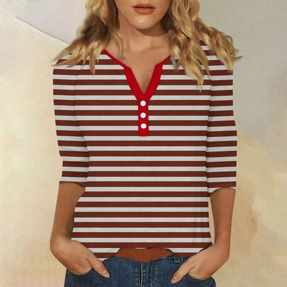 Blouses for Women Women's T Shirt Tee Print Button 3/4 Sleeve Daily Weekend Fashion Basic V- Neck Regular Top