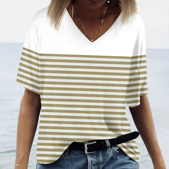 Blouses for Women Women's V-neck Short-sleeved Fashionable Striped Printed Top