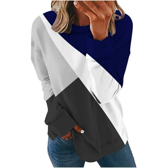 Blouses for Work Linen Sweatshirt for Women Casual Round Neck Long Sleeve Pullover Sweatshirts