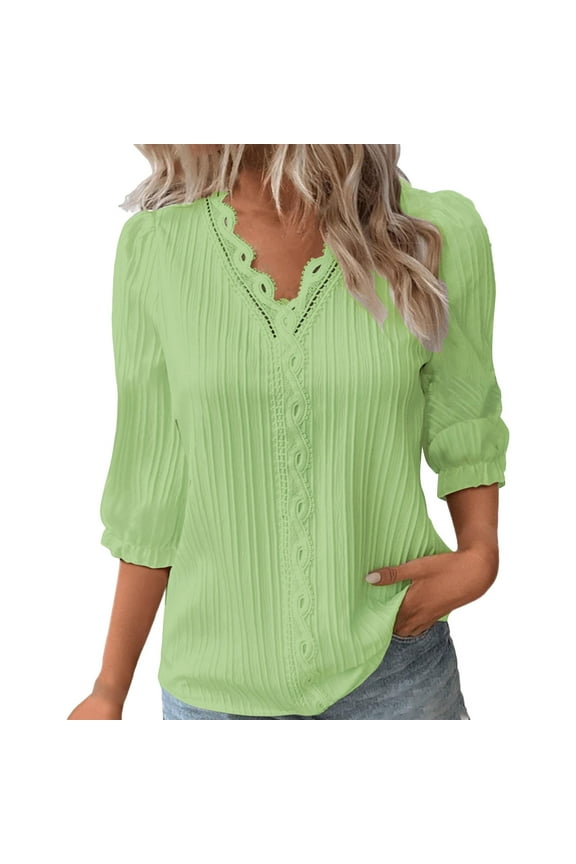 Blouses for women dressy casual Blended Fabric Soft Clothing M Green womens blouses