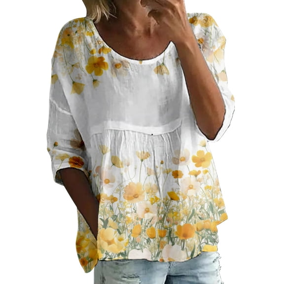 Blouses for women dressy casual Bubble Wrinkles Soft Clothing L Yellow womens blouses