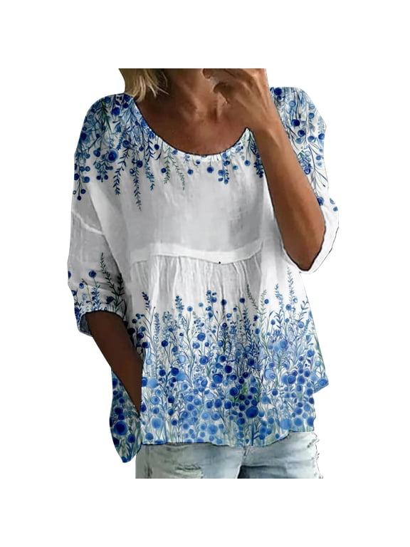 Blouses for women dressy casual Bubble Wrinkles Soft Clothing M Blue womens blouses