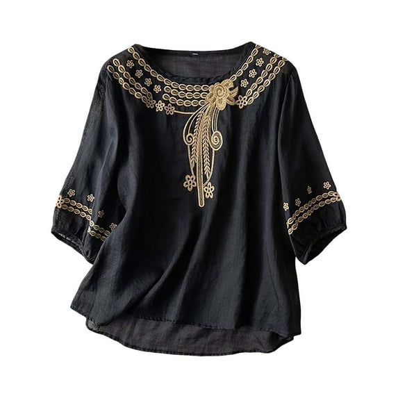 Blouses for women dressy casual Cotton Linen Soft Clothing M Black womens blouses