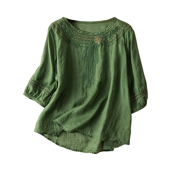 Blouses for women dressy casual Cotton Linen Soft Clothing M Green womens blouses