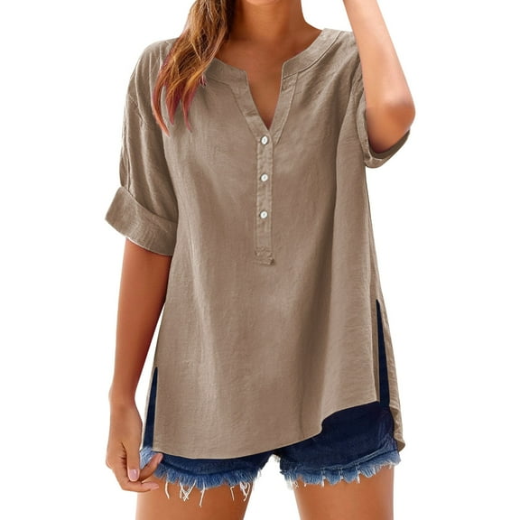 Blouses for women dressy casual Cotton and Linen Soft Clothing L Brown womens blouses