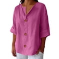 thumbnail image 1 of Blouses for women dressy casual Cotton and Linen Soft Clothing L Pink womens blouses, 1 of 5