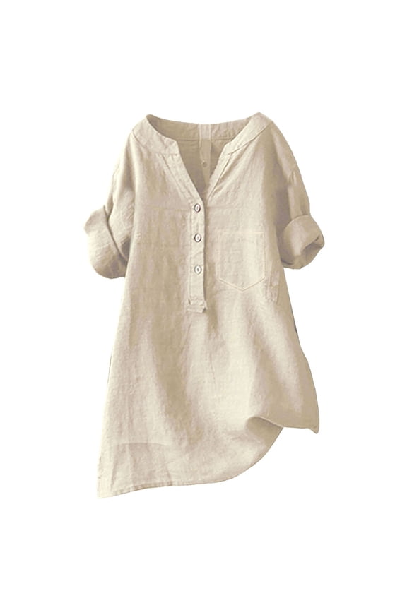 Blouses for women dressy casual Cotton and Linen Soft Clothing M Beige womens blouses
