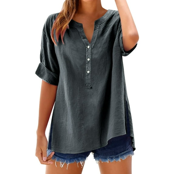 Blouses for women dressy casual Cotton and Linen Soft Clothing M Gray womens blouses