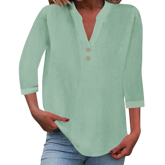 Blouses for women dressy casual Cotton and Linen Soft Clothing M Green womens blouses