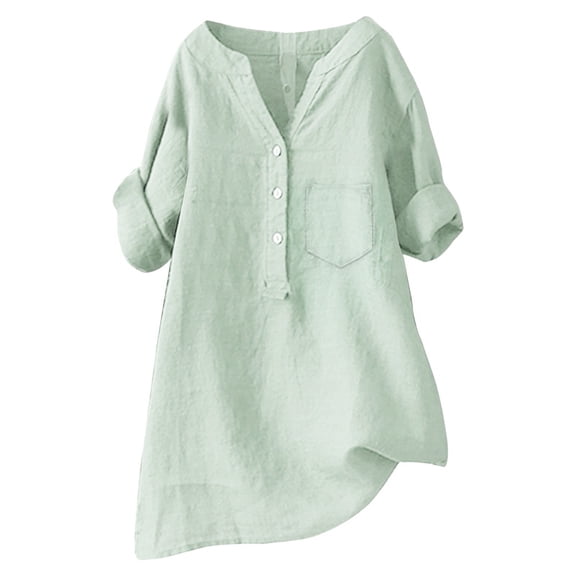 Blouses for women dressy casual Cotton and Linen Soft Clothing M Green womens blouses