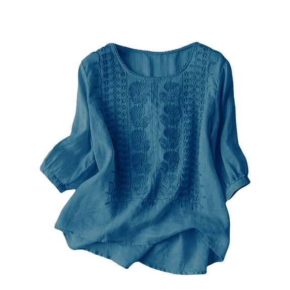 Blouses for women dressy casual Cotton and Linen Soft Clothing XL Blue womens blouses