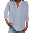 thumbnail image 1 of Blouses for women dressy casual Cotton and Linen Soft Clothing XL Blue womens blouses, 1 of 4