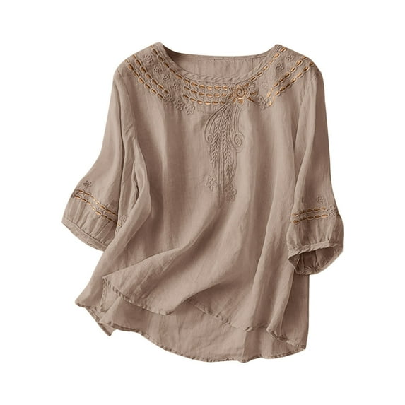 Blouses for women dressy casual Cotton and Linen Soft Clothing XL Brown womens blouses