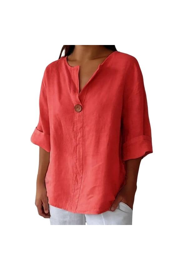 Blouses for women dressy casual Cotton and Linen Soft Clothing XL Red womens blouses
