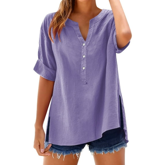 Blouses for women dressy casual Cotton and Linen Soft Clothing XXXL Purple womens blouses