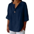 thumbnail image 1 of Blouses for women dressy casual Cotton and Linen Soft Clothing XXXXL Blue womens blouses, 1 of 3