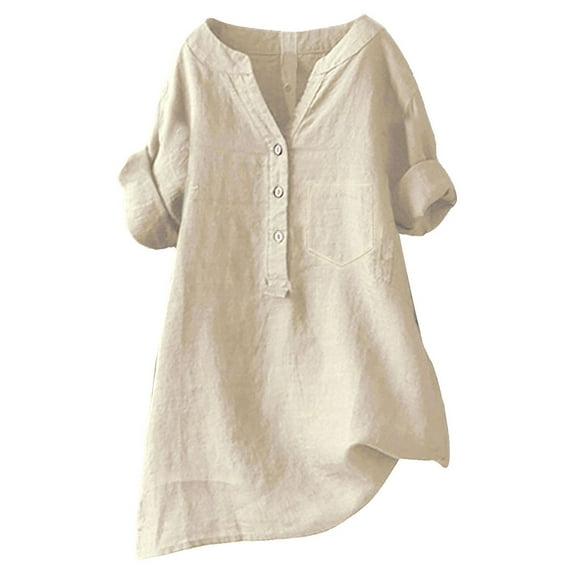 Blouses for women dressy casual Cotton and Linen Soft Clothing XXXXXL Beige womens blouses