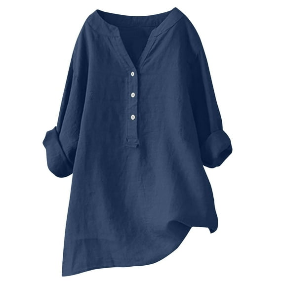 Blouses for women dressy casual Flax Soft Clothing M Blue womens blouses