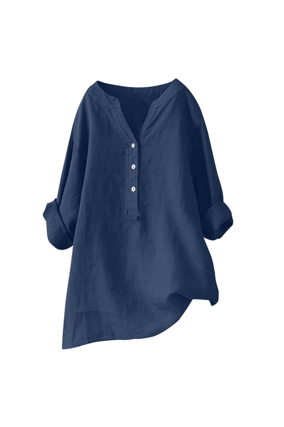 Blouses for women dressy casual Flax Soft Clothing XL Blue womens blouses