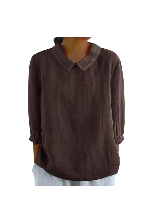 Blouses for women dressy casual Flax Soft Clothing XL Brown womens blouses