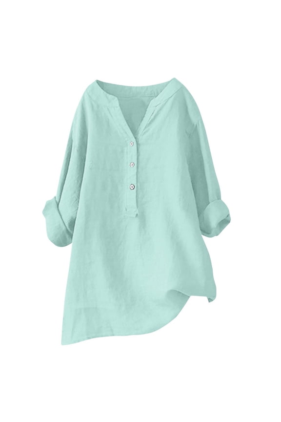 Blouses for women dressy casual Flax Soft Clothing XXL Blue womens blouses