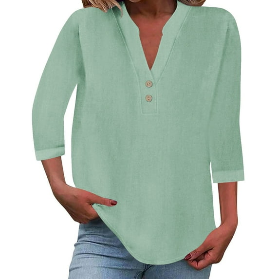 Blouses for women dressy casual Linen Soft Clothing XXXL Green womens blouses