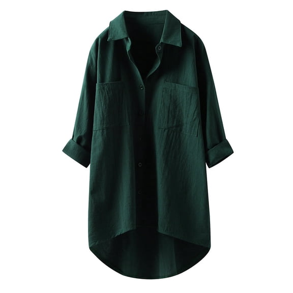 Blouses for women dressy casual Long Sleeve Cotton and Linen Soft Clothing M Green womens blouses