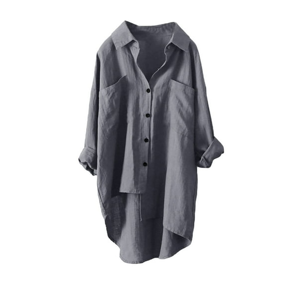 Blouses for women dressy casual Long Sleeve Linen Soft Clothing M Gray womens blouses