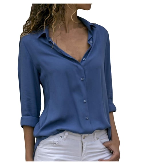 Blouses for women dressy casual Long Sleeve Polyester Soft Clothing M Blue womens blouses
