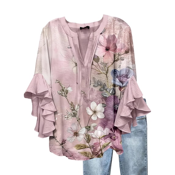 Blouses for women dressy casual Long Sleeve Polyester and Spandex Soft Clothing L Pink womens blouses