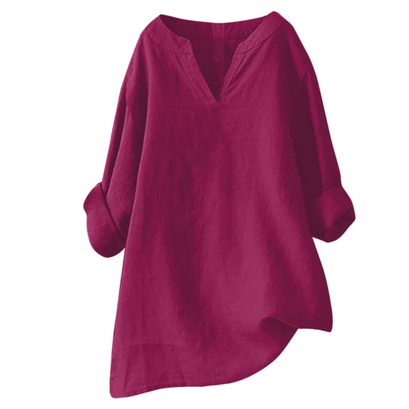 Blouses for women dressy casual Long Sleeve Polyester and cotton Soft Clothing XXXL Red womens blouses