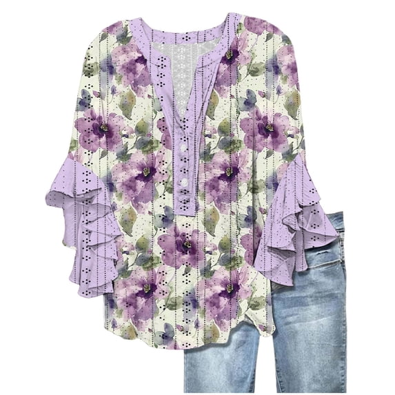 Blouses for women dressy casual Polyester Soft Clothing L Purple womens blouses