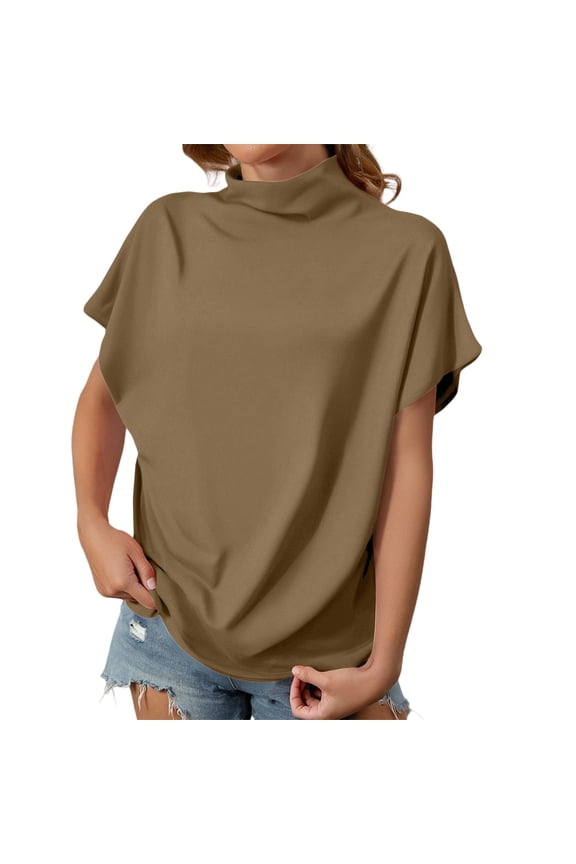 Blouses for women dressy casual Polyester,Spandex Soft Clothing L Brown womens blouses