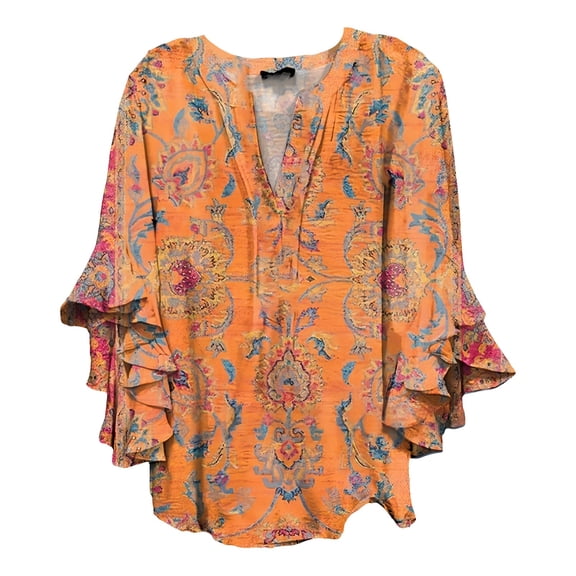 Blouses for women dressy casual Polyester,Spandex Soft Clothing M Orange womens blouses