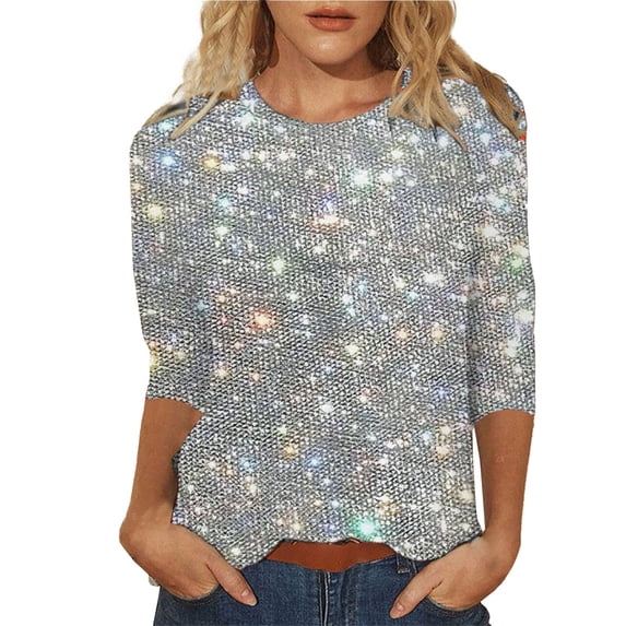 Blouses for women dressy casual Sequin Soft Clothing XL Silver womens blouses