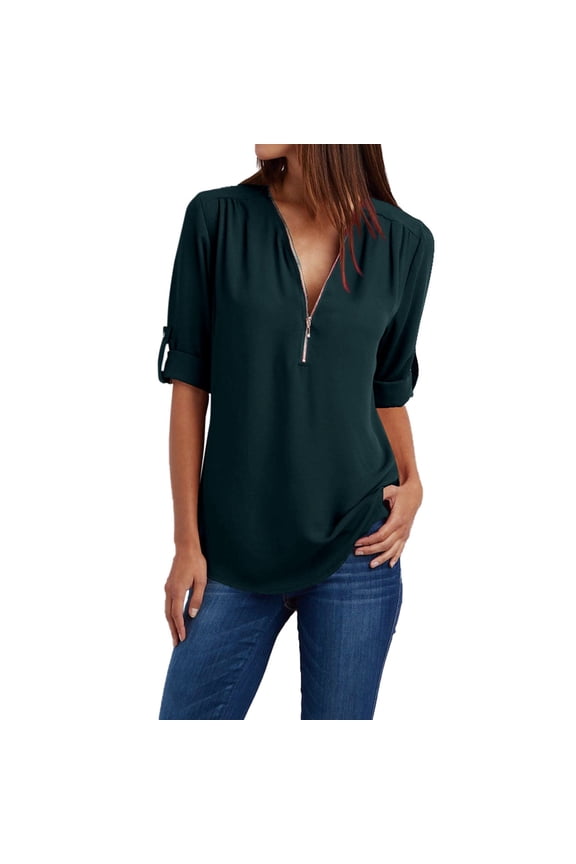Blouses for women dressy casual polyester Soft Clothing L Green womens blouses