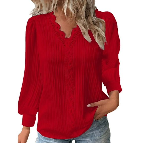 Blouses for women dressy casual polyester Soft Clothing L Red womens blouses