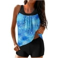 thumbnail image 1 of Blouson Tankini Swimsuits for Women Tie Dye Modest Tankinis Two Piece Bathing Suits with Swim Shorts(Navy 2XL), 1 of 5