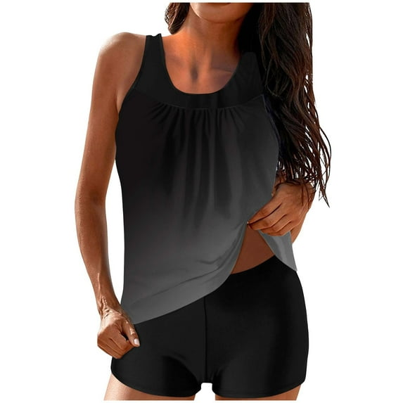 Blouson Tankini Swimsuits for Women Tummy Control Two Piece Bathing Suits with Sporty Pockets Swim Shorts
