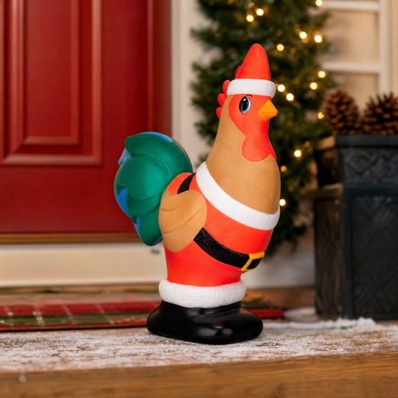 Blow Mold Rooster Indoor/Outdoor Christmas Decoration, Multicolor, 7.87"